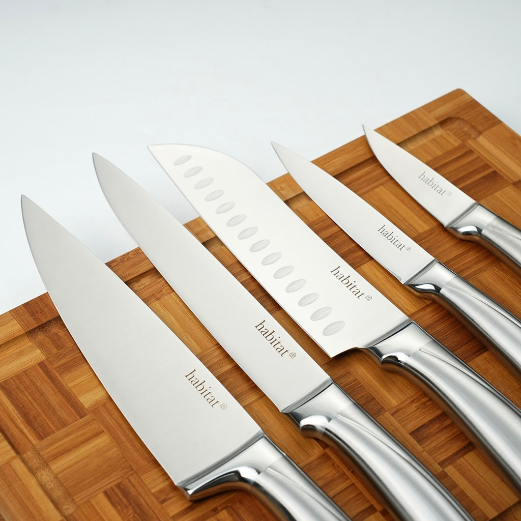 Orionis - Bloc De 5 Couteaux En Inox + Une Planche À Découper En Bambou - Argenté/Bambou
