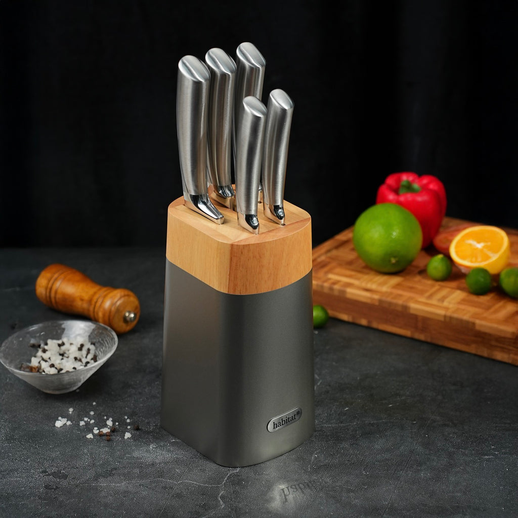 Orionis - Bloc De 5 Couteaux En Inox + Une Planche À Découper En Bambou - Argenté/Bambou