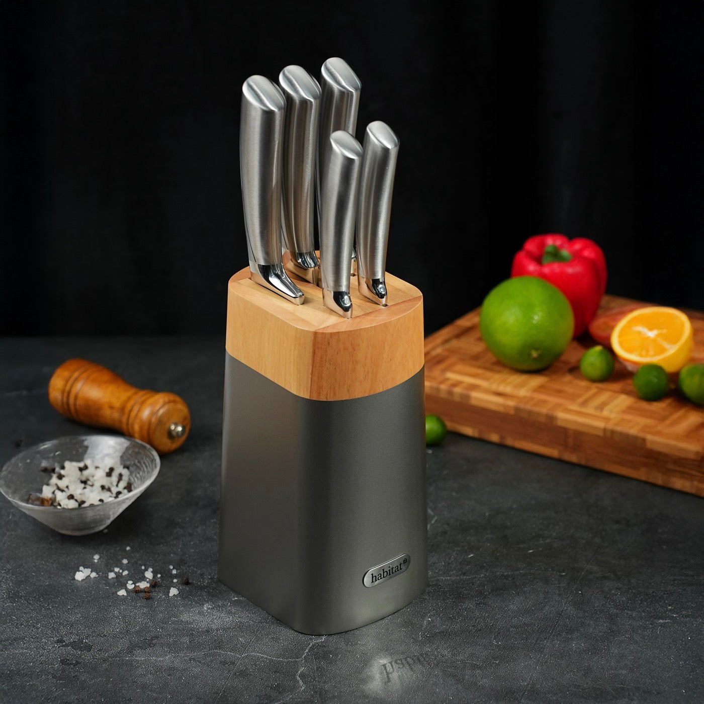 Orionis - Bloc De 5 Couteaux En Inox + Une Planche À Découper En Bambou - Argenté/Bambou
