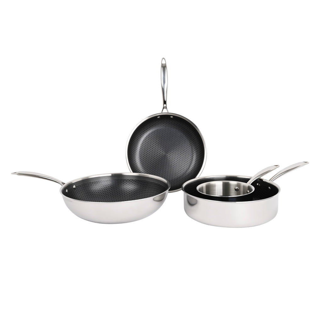 Hera - Set De 4 Pièces Triplex Antiadhésive - Casserole - 16Cm + Poêle - 28Cm + Sauteuse - 28Cm + Wok - 32Cm - Noir/Argenté
