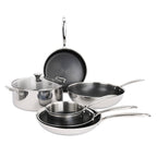Hera - Set De 7 Pièces Triplex Antiadhésive - Casserole - 16Cm + Poêle - 24Cm + Poêle - 28Cm + Sauteuse - 28Cm + Wok - 32Cm + Faitout - 28Cm Avec Couvercle - Noir/Argenté
