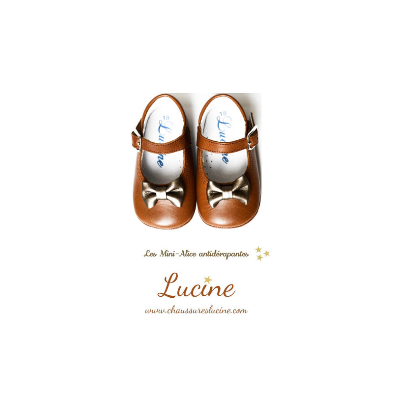 Chaussons Bébé Souples Antidérapants Fille À Boucle Mini-Alice Noeud - Cuir Camel - Fille