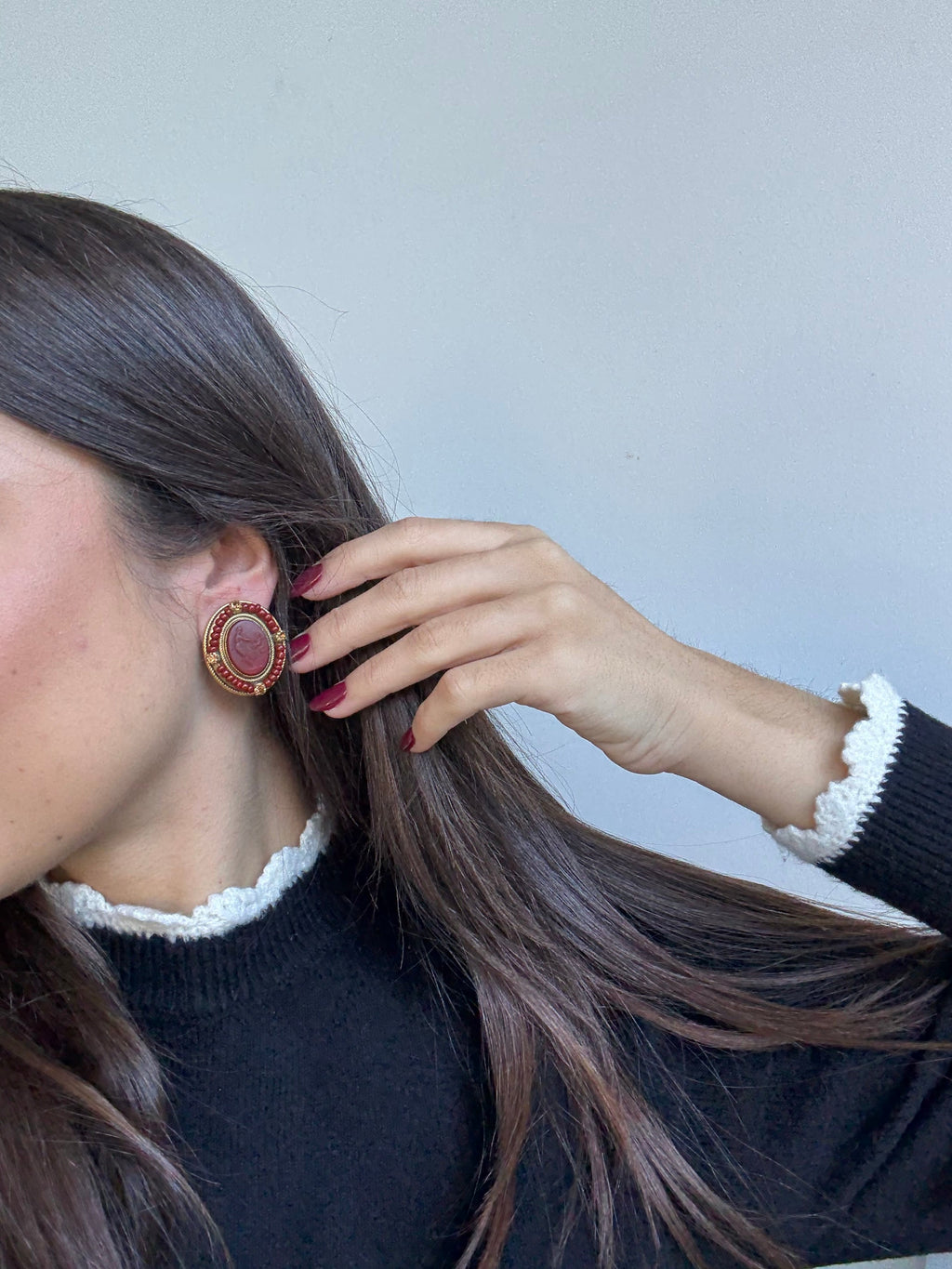 Boucles D’Oreilles Zoé Coste Pour Réminiscence Vintage - Camées Bordeaux