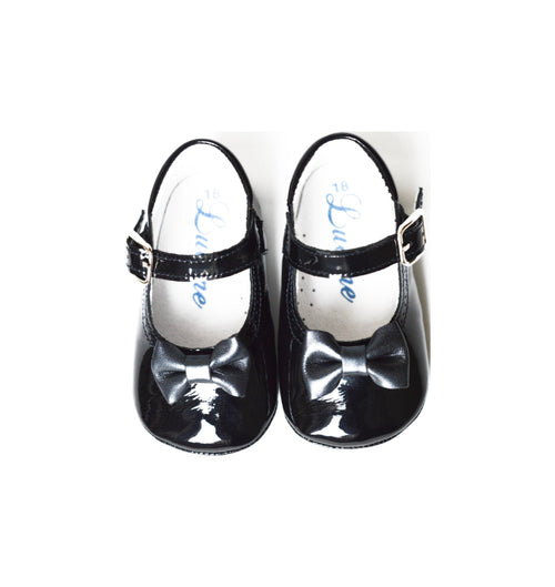 Soft Non-Slip Baby Girls' Slippers With Mini-Alice Bow Buckle - Navy Patent Leather - Girl