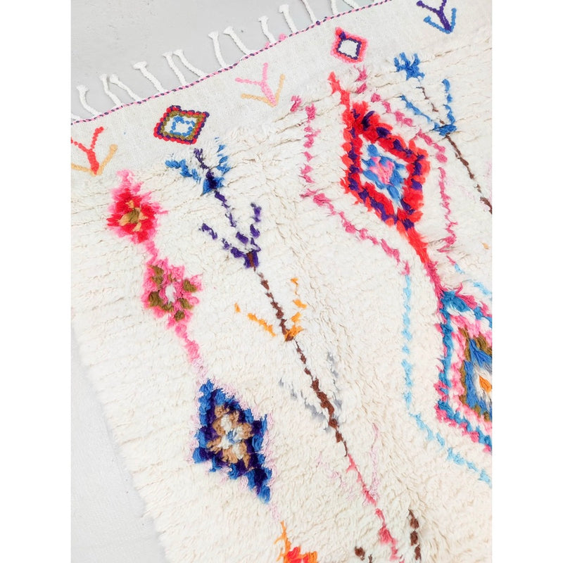 Tapis Berbère Marocain Azilal - Ecru À Motifs Colorés