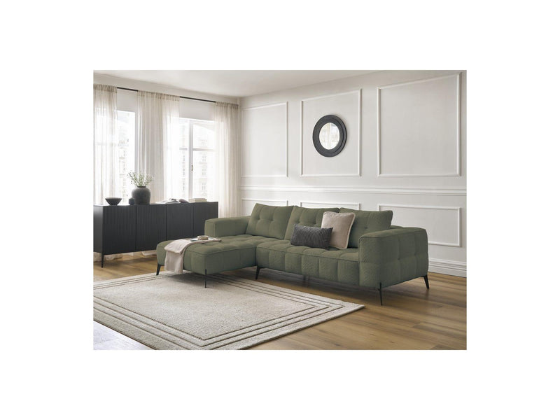 Canapé D'Angle Fixe - Anis - Tissu Bouclette - Angle Gauche