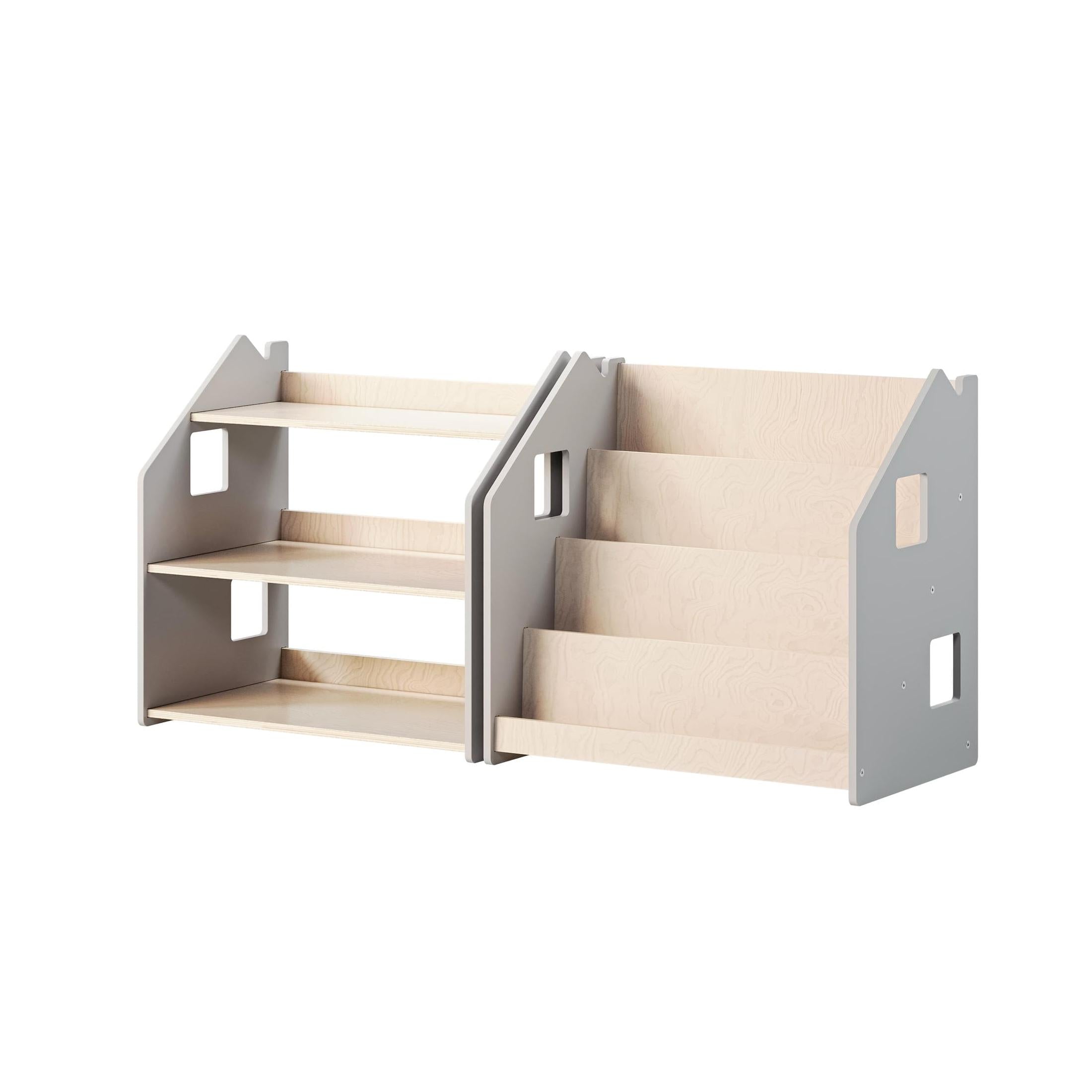 Bibliothèque & Étagère À Jouets Duo – Blanc & Gris
