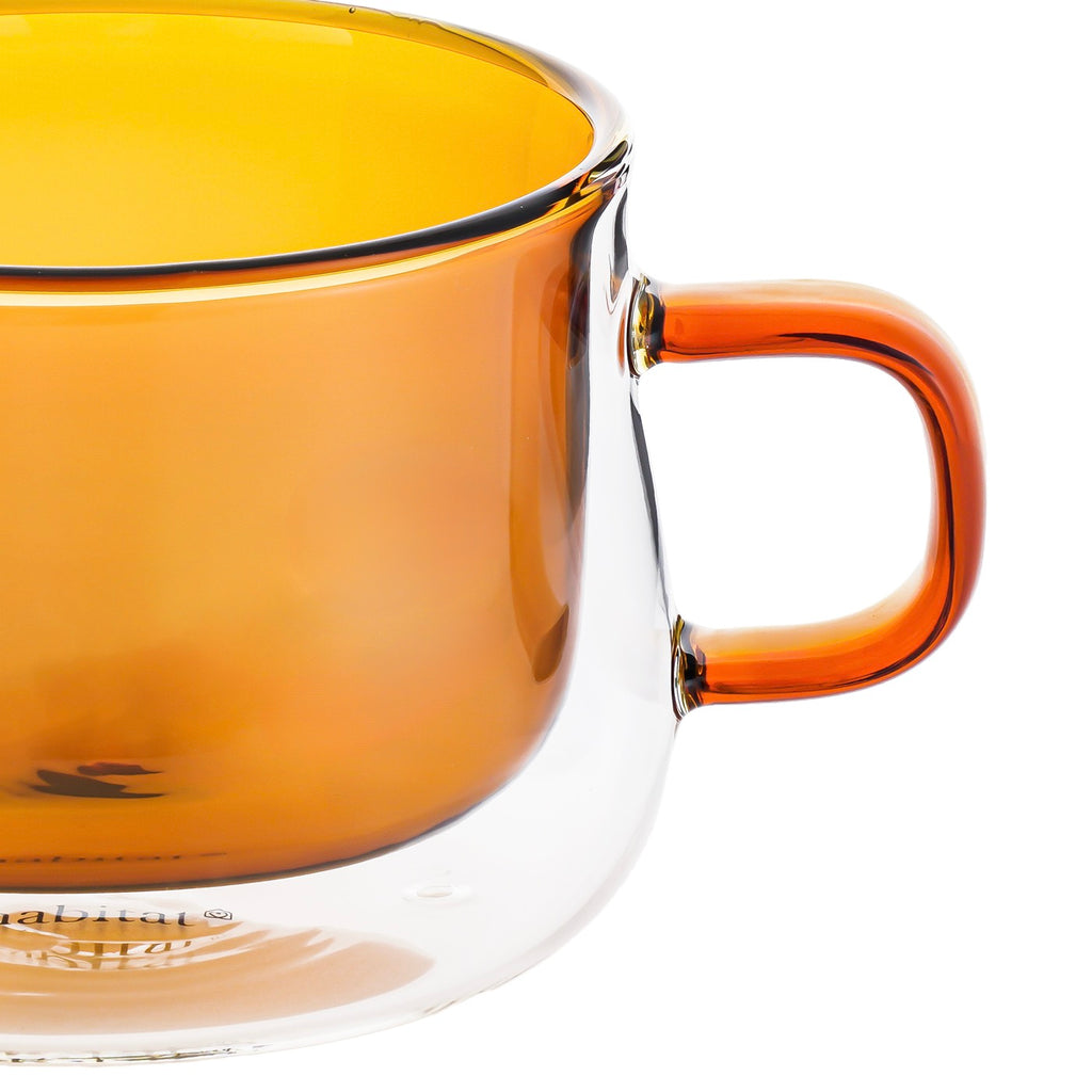 Ambra - Lot De 2 Mugs Double Paroi En Verre - 22Cl - Orange