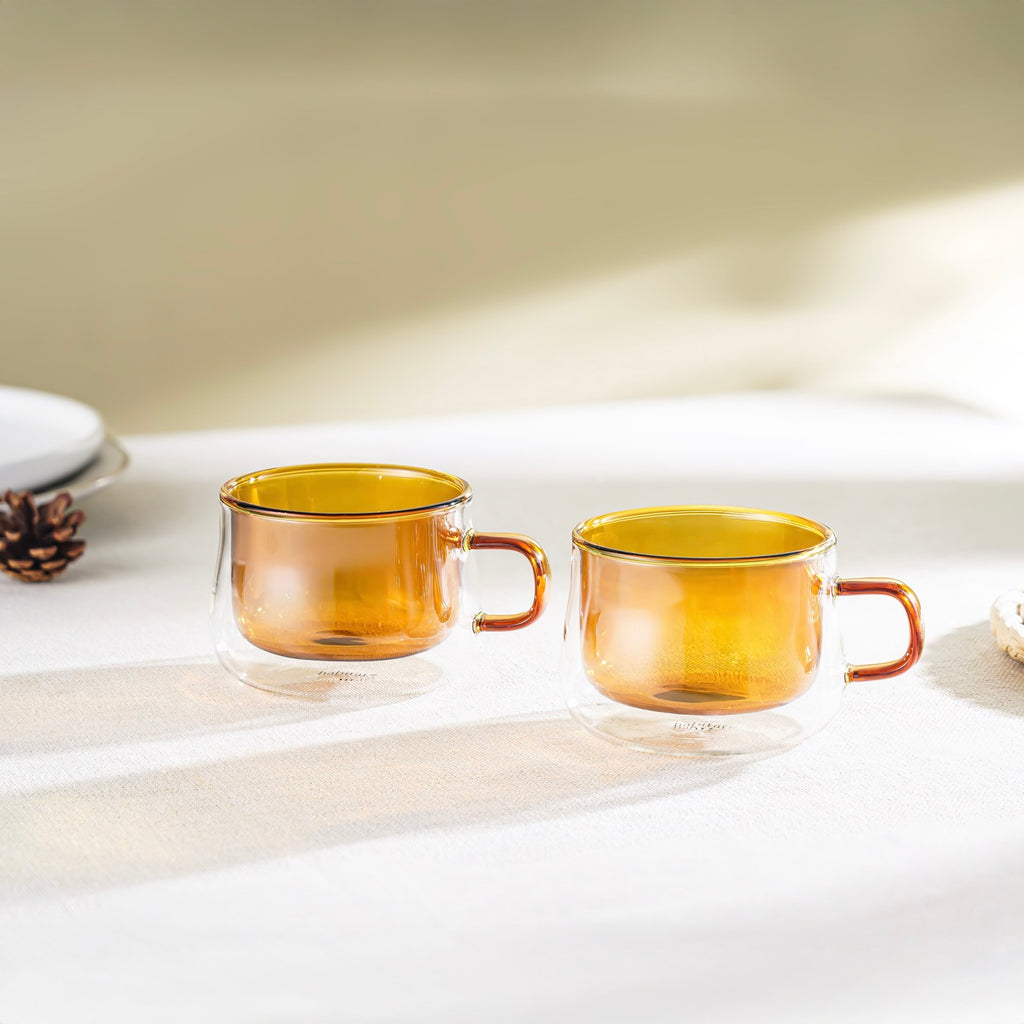 Ambra - Lot De 2 Mugs Double Paroi En Verre - 22Cl - Orange