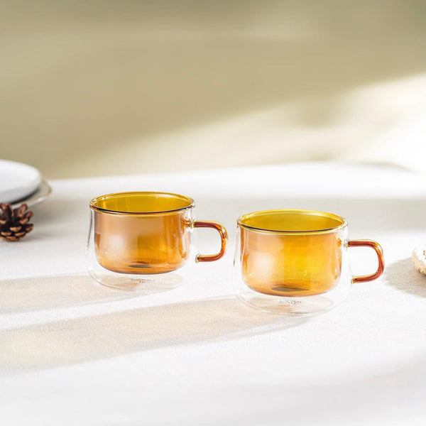 Ambra - Lot De 2 Mugs Double Paroi En Verre - 22Cl - Orange