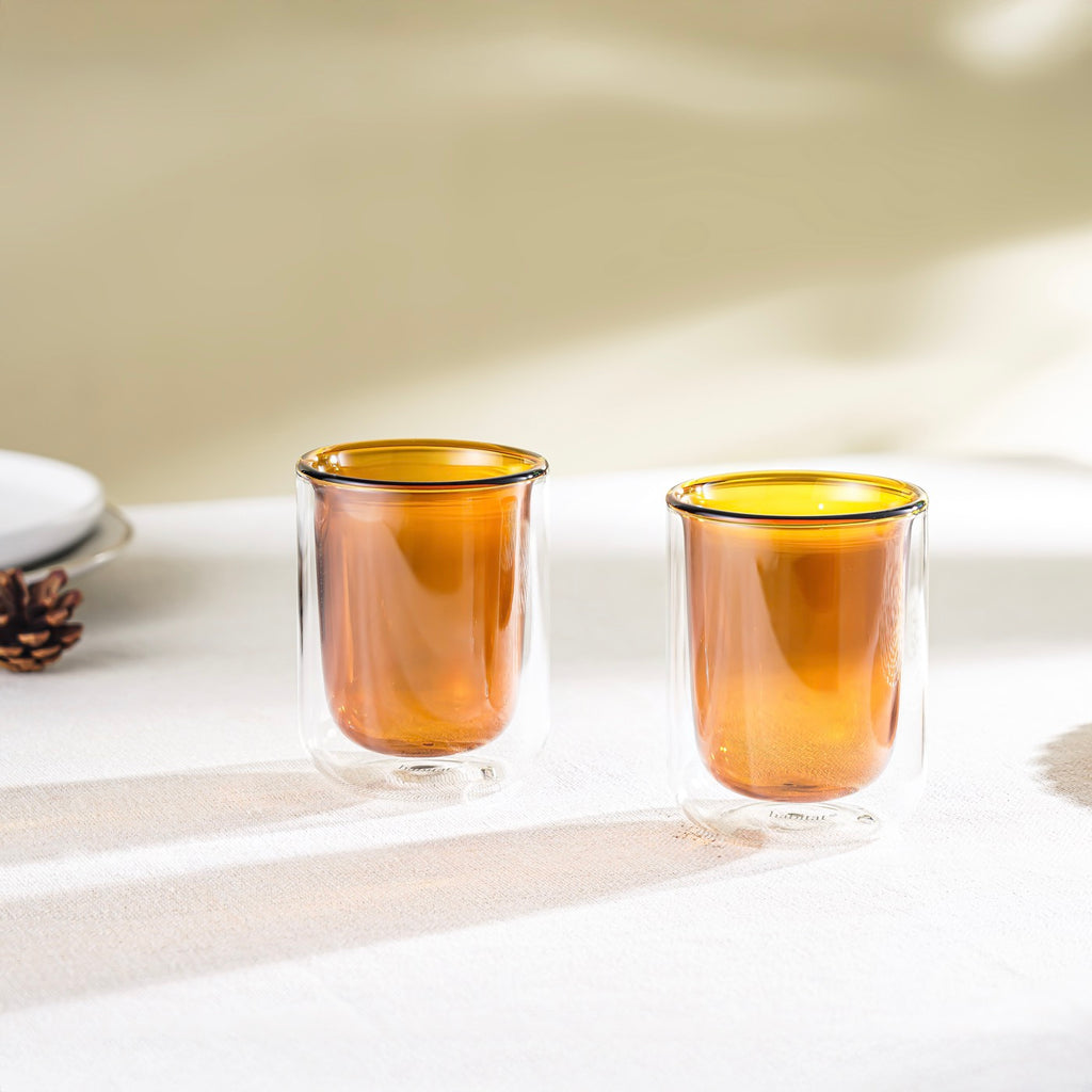 Ambra - Lot De 2 Tasses Double Paroi En Verre - 20Cl - Orange