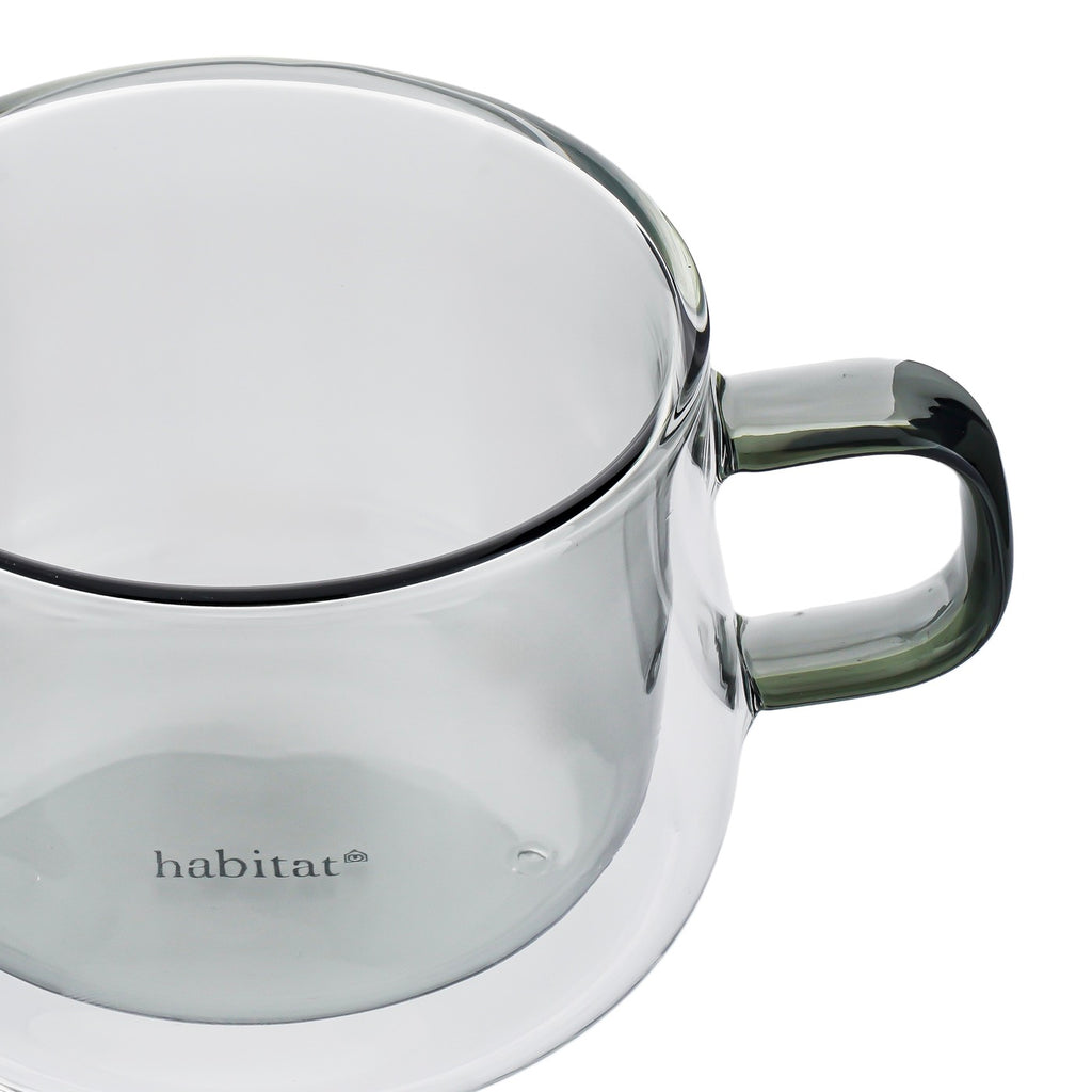 Ambra - Lot De 2 Mugs Double Paroi En Verre - 22Cl - Gris
