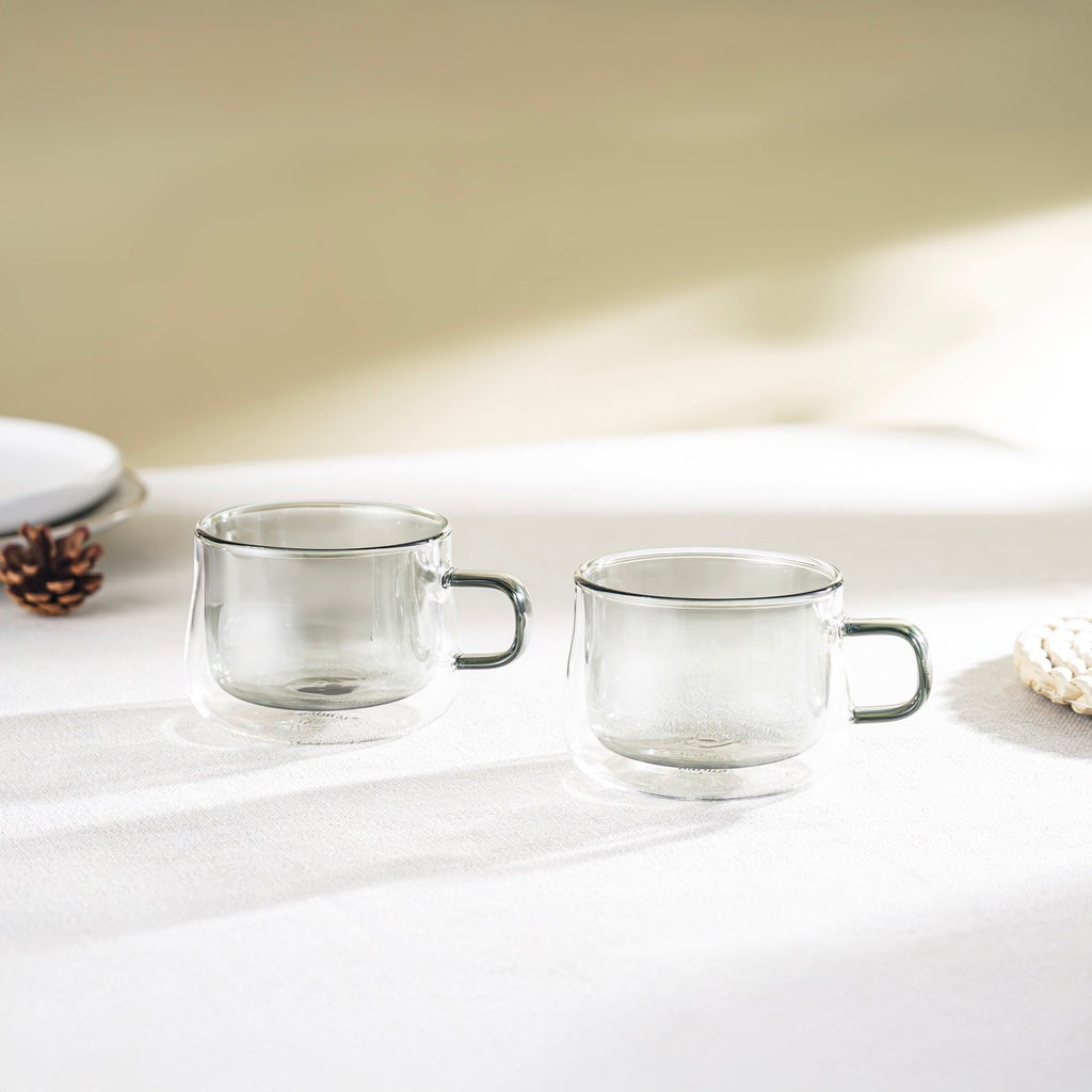 Ambra - Lot De 2 Mugs Double Paroi En Verre - 22Cl - Gris