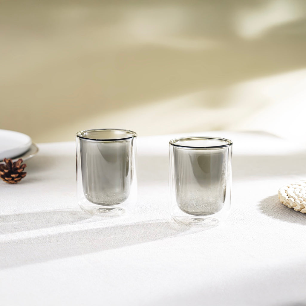Ambra - Lot De 2 Tasses Double Paroi En Verre - 20Cl - Gris