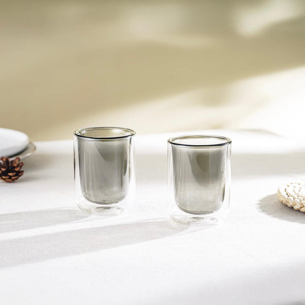 Ambra - Lot De 2 Tasses Double Paroi En Verre - 20Cl - Gris