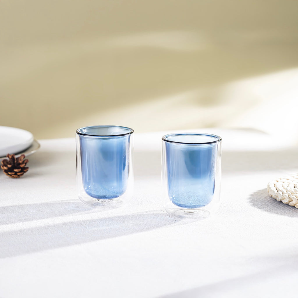 Ambra - Lot De 2 Tasses Double Paroi En Verre - 20Cl - Bleu