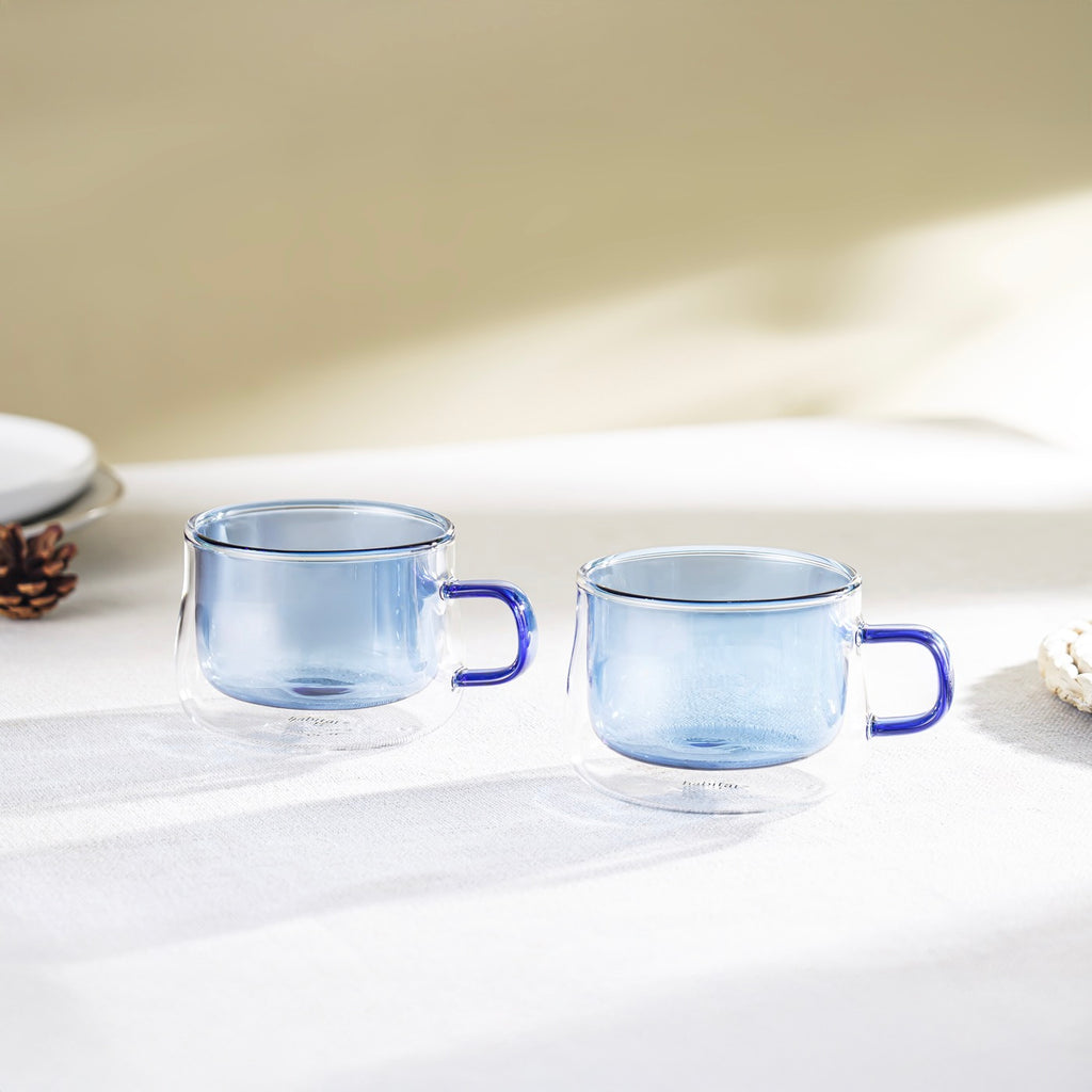 Ambra - Lot De 2 Mugs Double Paroi En Verre - 22Cl - Bleu