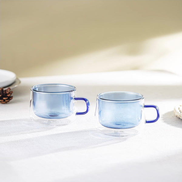 Ambra - Lot De 2 Mugs Double Paroi En Verre - 22Cl - Bleu