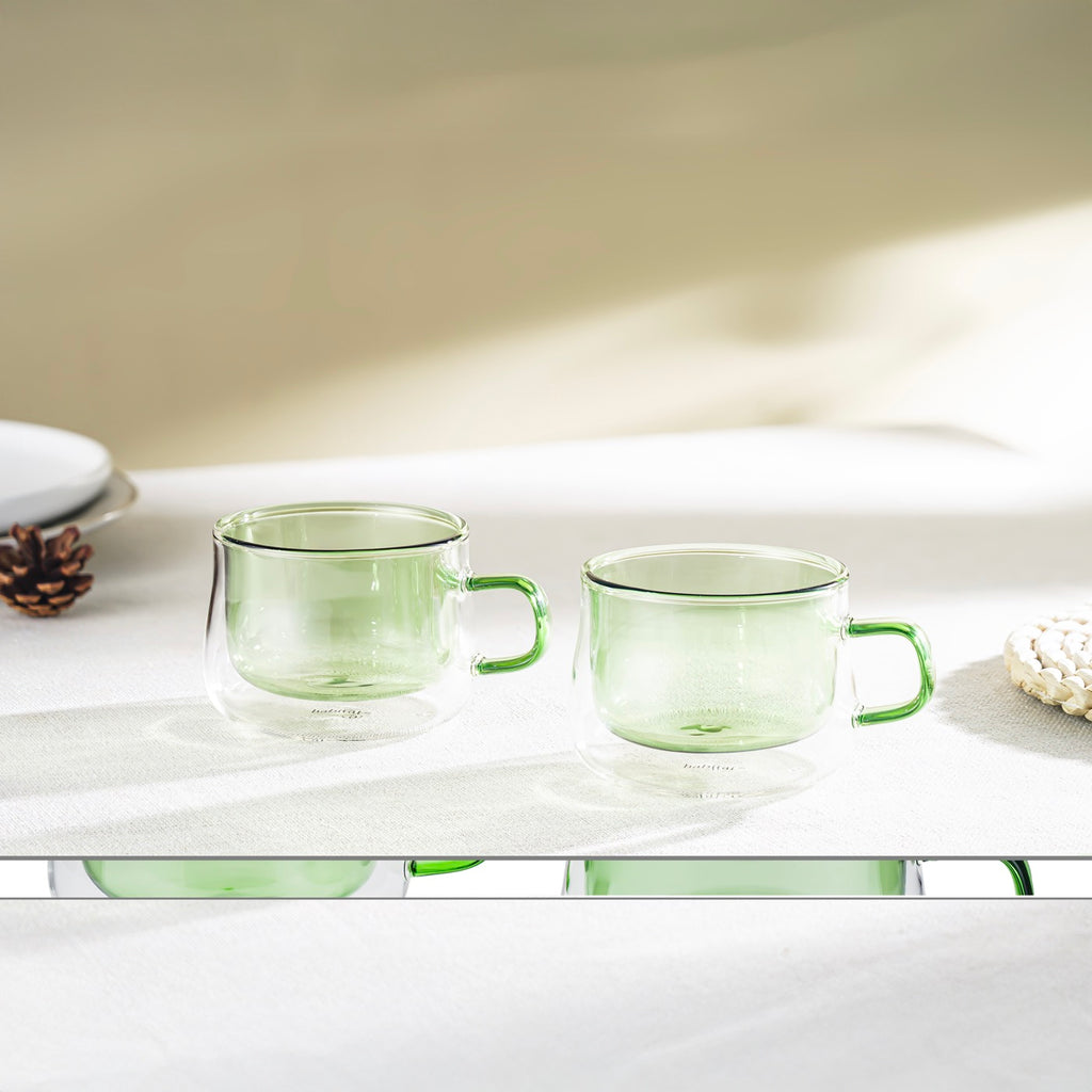 Ambra - Lot De 2 Mugs Double Paroi En Verre - 22Cl - Vert