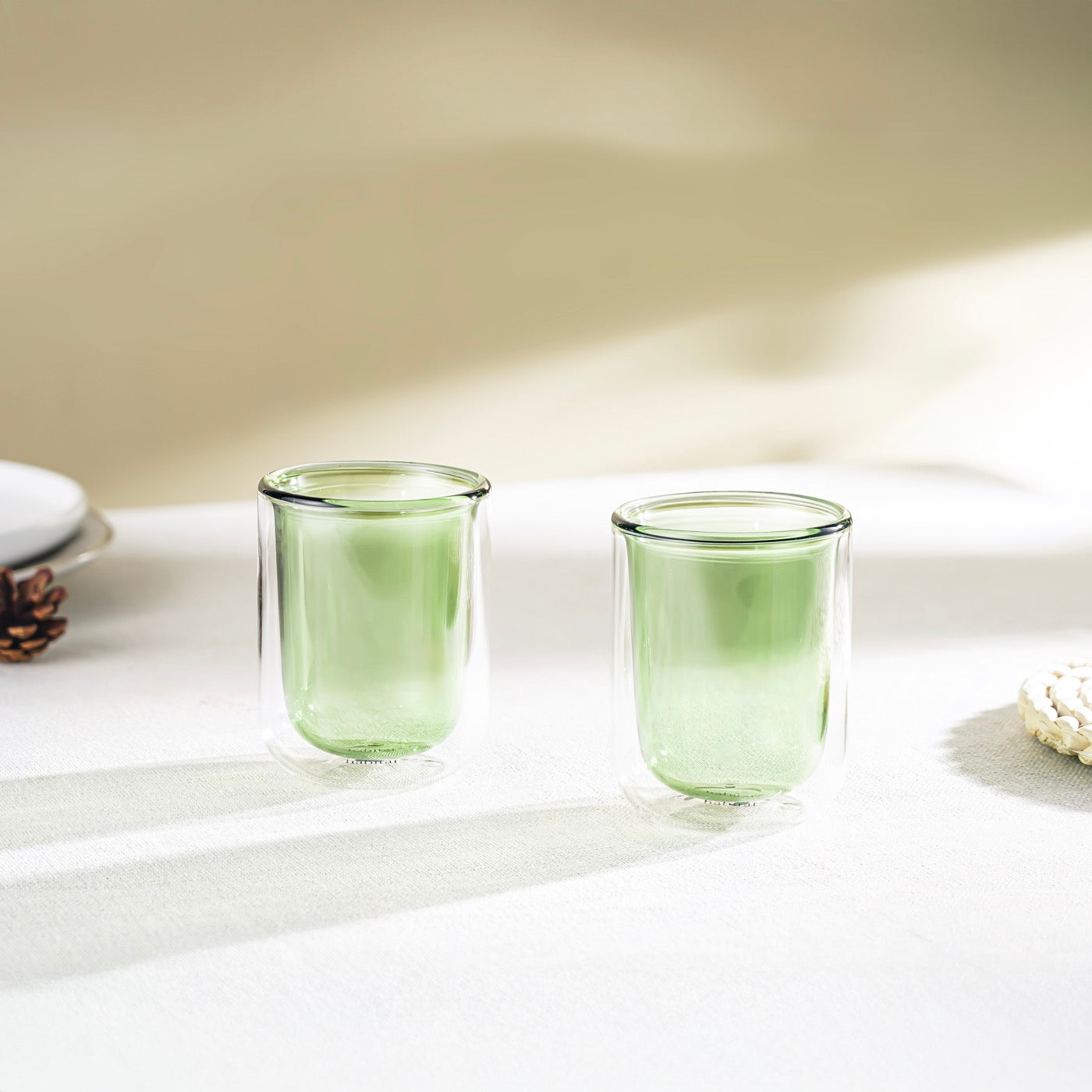 Ambra - Lot De 2 Tasses Double Paroi En Verre - 20Cl - Vert