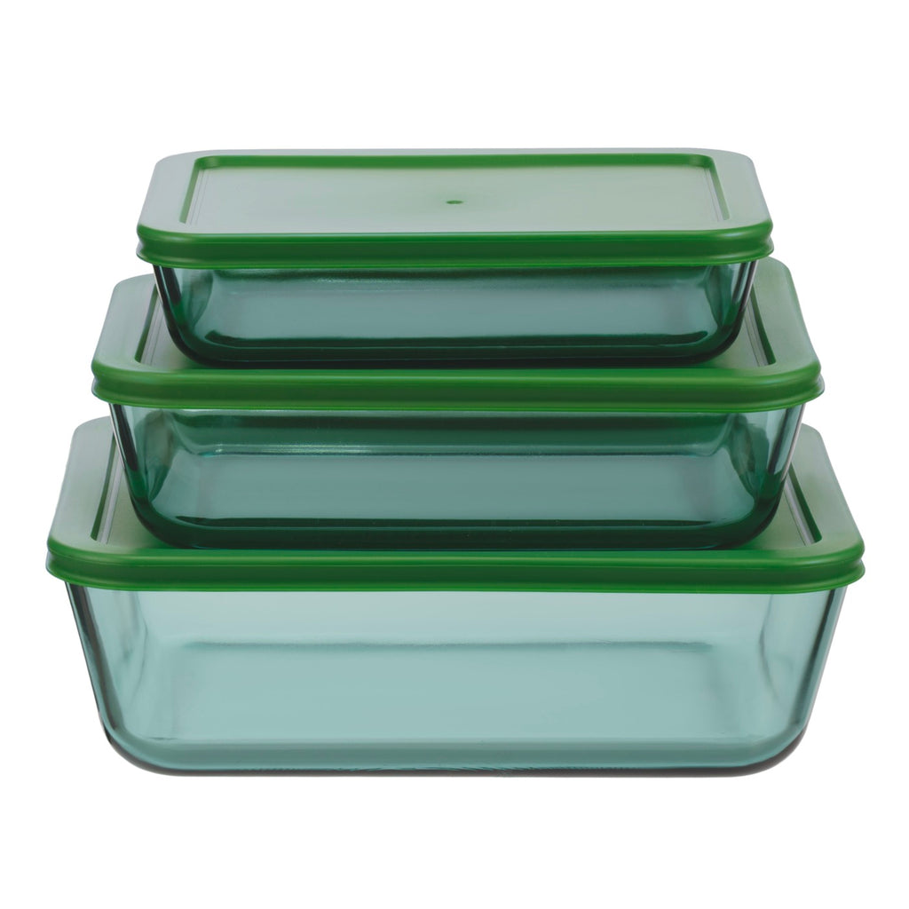 Aloe - Lot De 3 Boîtes De Conservation Rectangulaires En Verre - 64/105/152Cl - Vert