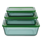 Aloe - Lot De 3 Boîtes De Conservation Rectangulaires En Verre - 64/105/152Cl - Vert