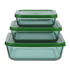 Aloe - Lot De 3 Boîtes De Conservation Carrées En Verre - 32/52/80Cl - Vert