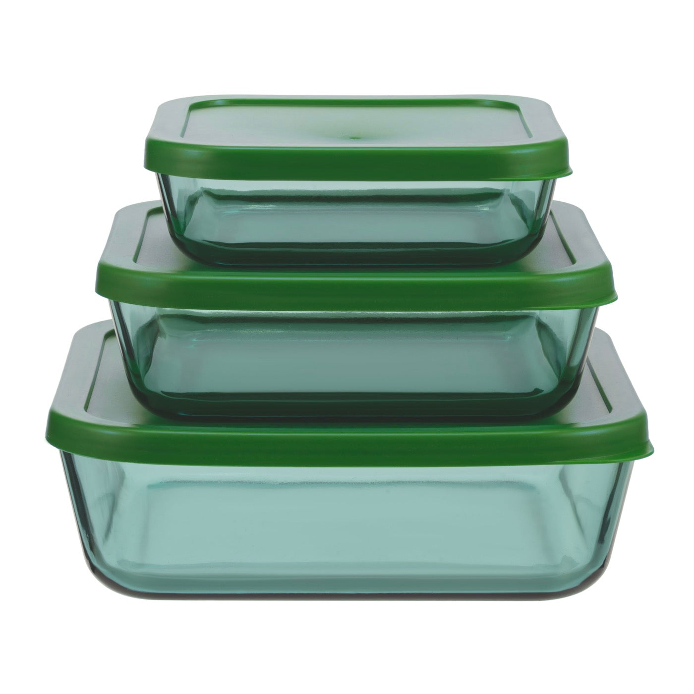 Aloe - Lot De 3 Boîtes De Conservation Carrées En Verre - 32/52/80Cl - Vert