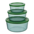 Aloe - Lot De 3 Boîtes De Conservation Rondes En Verre Avec Couvercle - 40/65/95Cl - Vert