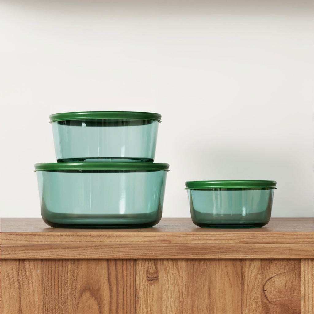 Aloe - Lot De 3 Boîtes De Conservation Rondes En Verre Avec Couvercle - 40/65/95Cl - Vert