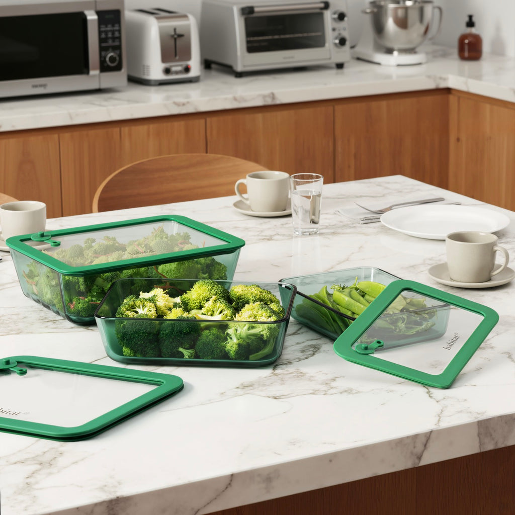 Aloe - Lot De 3 Boîtes De Conservation Rectangulaires En Verre Avec Couvercle Silicone - 64/105/152Cl - Vert