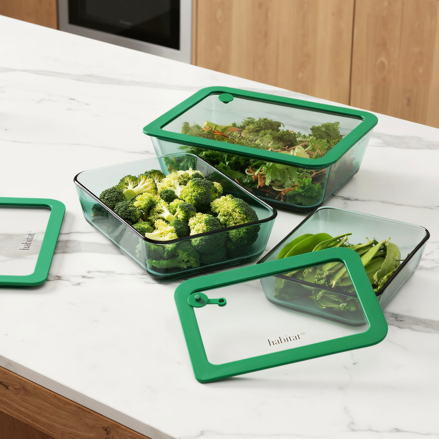 Aloe - Lot De 3 Boîtes De Conservation Rectangulaires En Verre Avec Couvercle Silicone - 64/105/152Cl - Vert