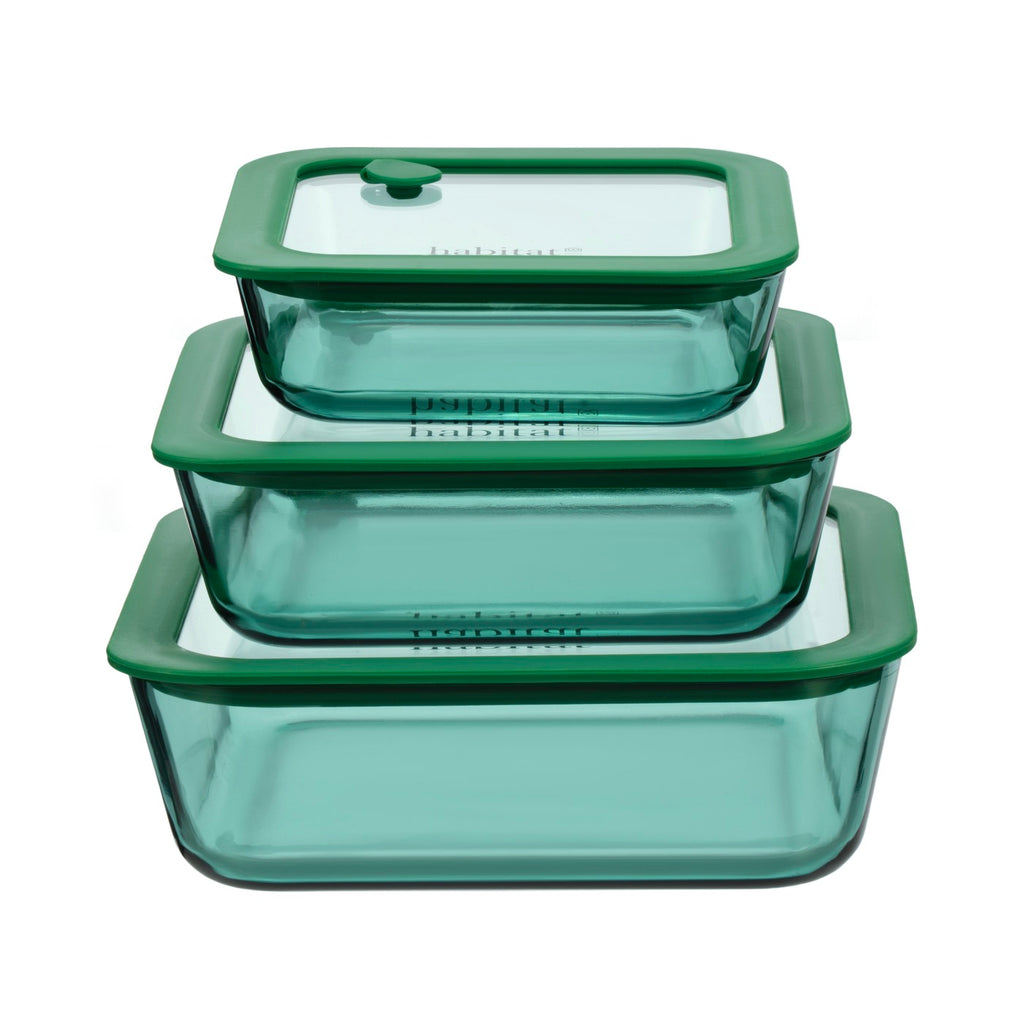 Aloe - Lot De 3 Boîtes De Conservation Carrées En Verre Avec Couvercle Silicone - 32/52/80Cl - Vert