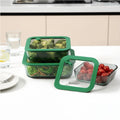 Aloe - Set Di 3 Contenitori Ermetici Quadrati In Vetro Con Coperchio In Silicone - 32/52/80 Cl - Verde