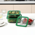 Aloe - Lot De 3 Boîtes De Conservation Carrées En Verre Avec Couvercle Silicone - 32/52/80Cl - Vert