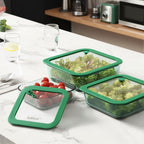 Aloe - Lot De 3 Boîtes De Conservation Carrées En Verre Avec Couvercle Silicone - 32/52/80Cl - Vert