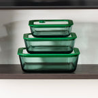 Aloe - Lot De 3 Boîtes De Conservation Carrées En Verre Avec Couvercle Silicone - 32/52/80Cl - Vert