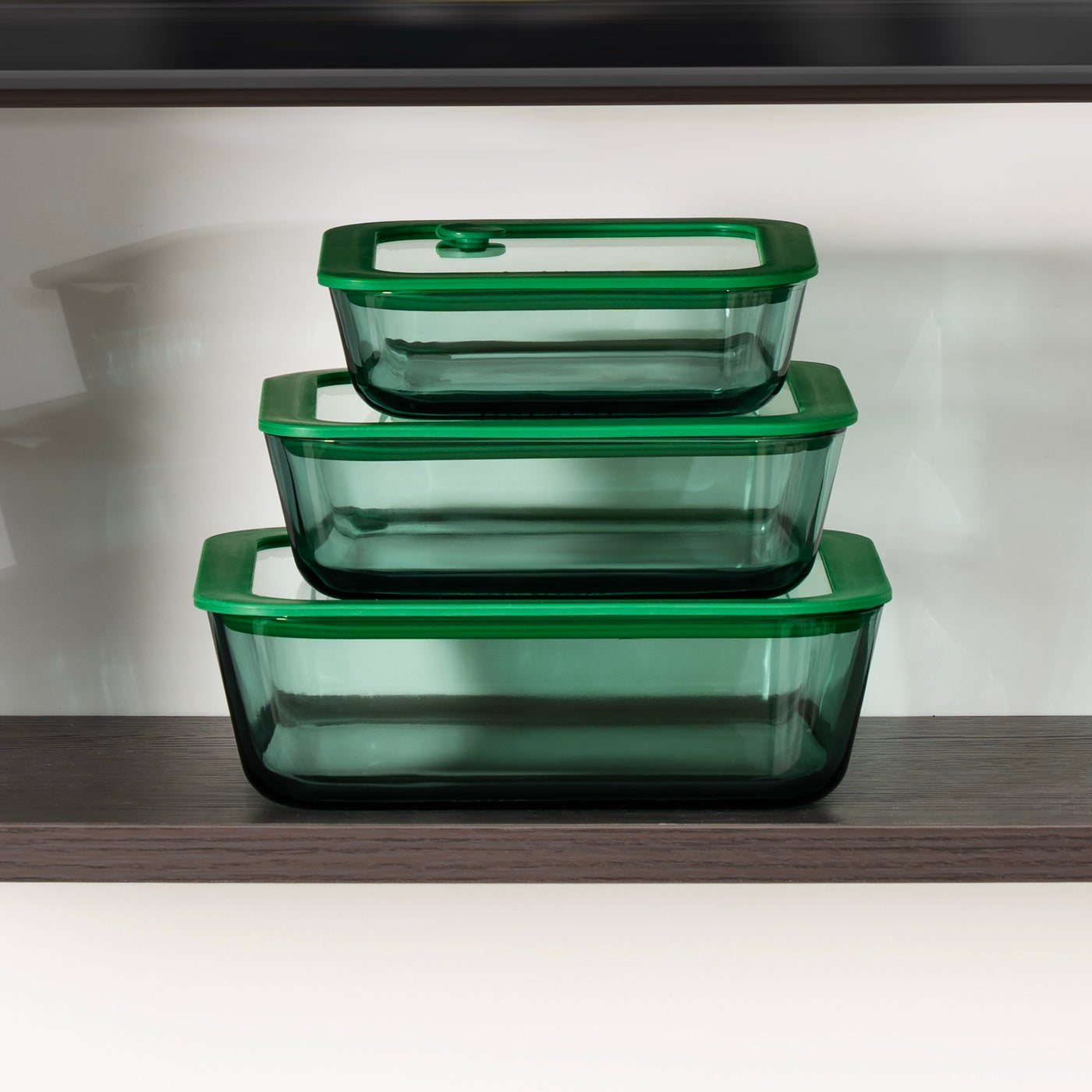 Aloe - Lot De 3 Boîtes De Conservation Carrées En Verre Avec Couvercle Silicone - 32/52/80Cl - Vert