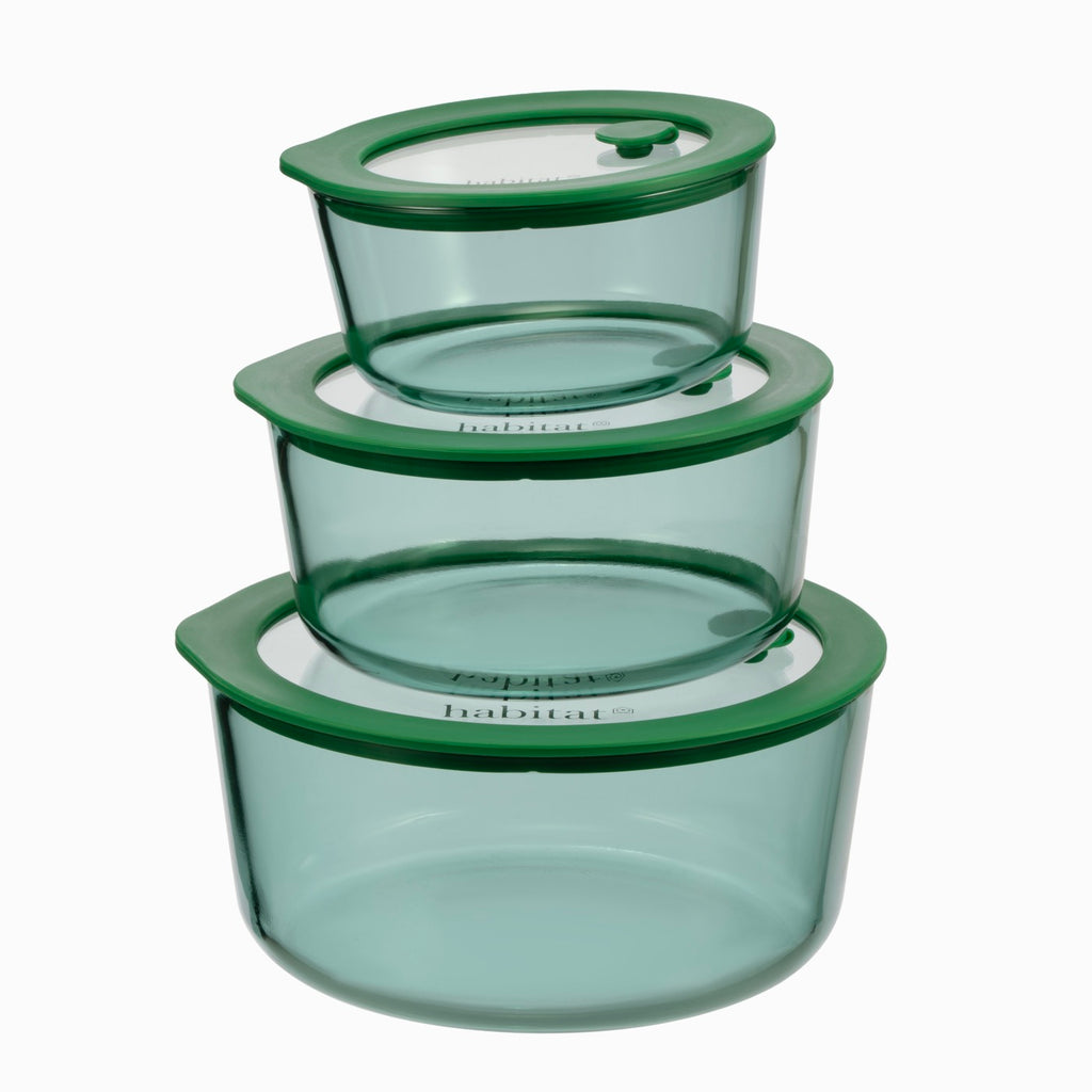 Aloe - Lot De 3 Boîtes De Conservation Rondes En Verre Avec Couvercle Silicone - 40/65/95Cl - Vert