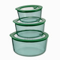 Aloe - Lot De 3 Boîtes De Conservation Rondes En Verre Avec Couvercle Silicone - 40/65/95Cl - Vert