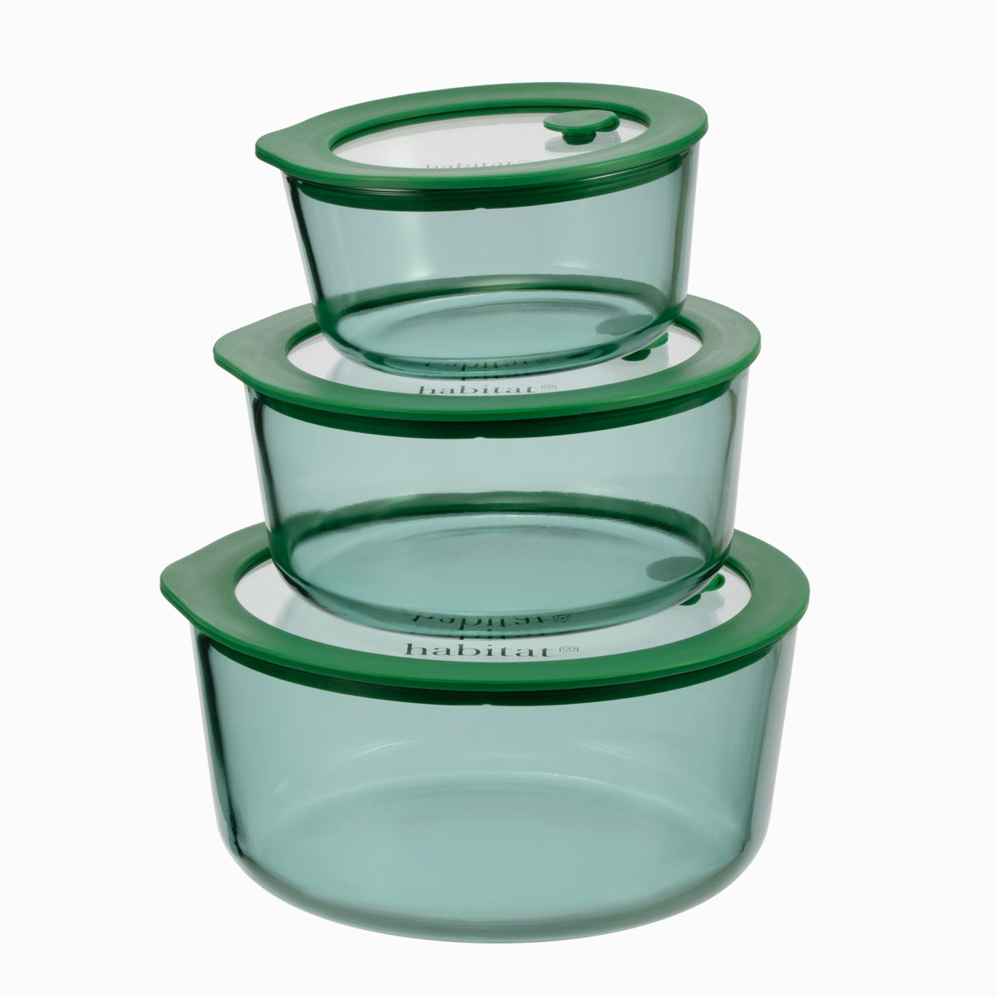 Aloe - Lot De 3 Boîtes De Conservation Rondes En Verre Avec Couvercle Silicone - 40/65/95Cl - Vert
