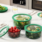 Aloe - Lot De 3 Boîtes De Conservation Rondes En Verre Avec Couvercle Silicone - 40/65/95Cl - Vert
