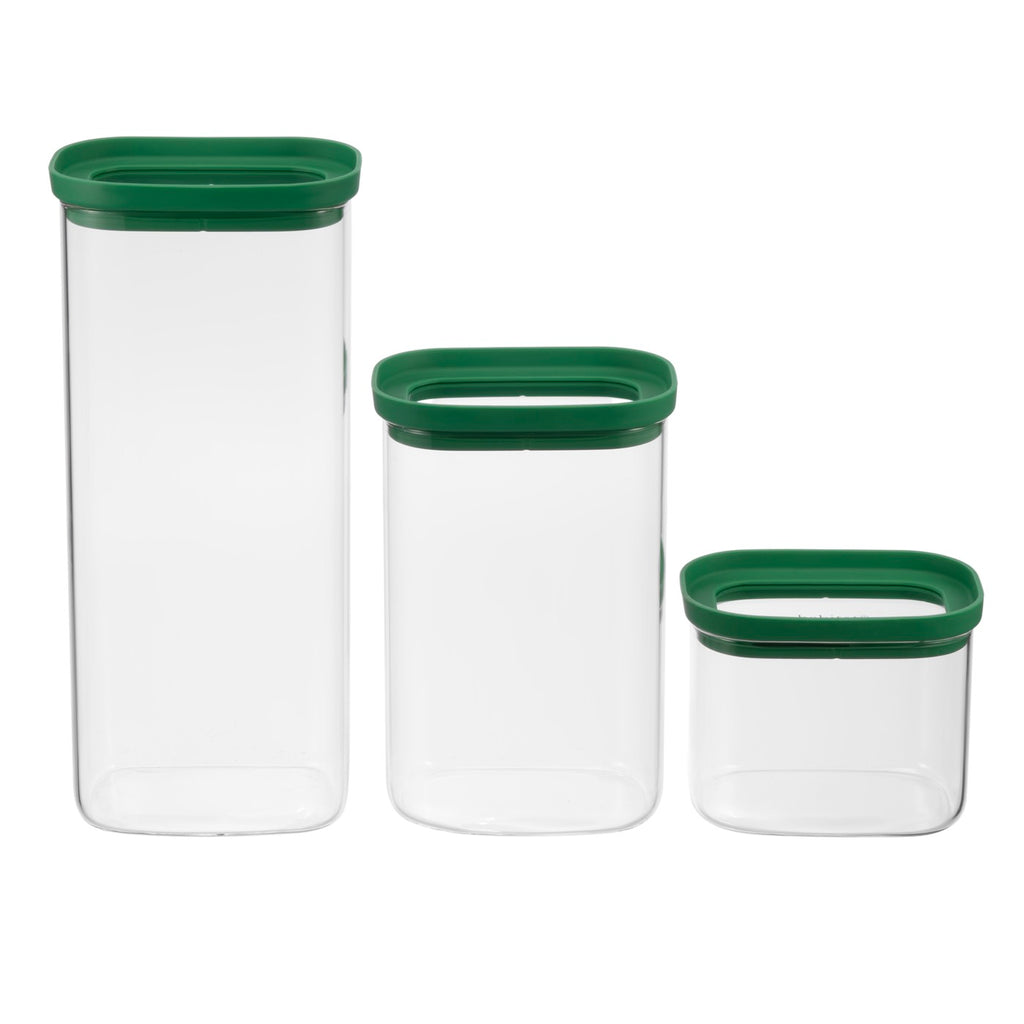 Aloe - Lot De 3 Bocaux De Conservation Alimentaire En Verre Avec Couvercle Silicone - 60/130/200Cl - Vert/Transparent