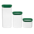 Aloe - Lot De 3 Bocaux De Conservation Alimentaire En Verre Avec Couvercle Silicone - 60/130/200Cl - Vert/Transparent