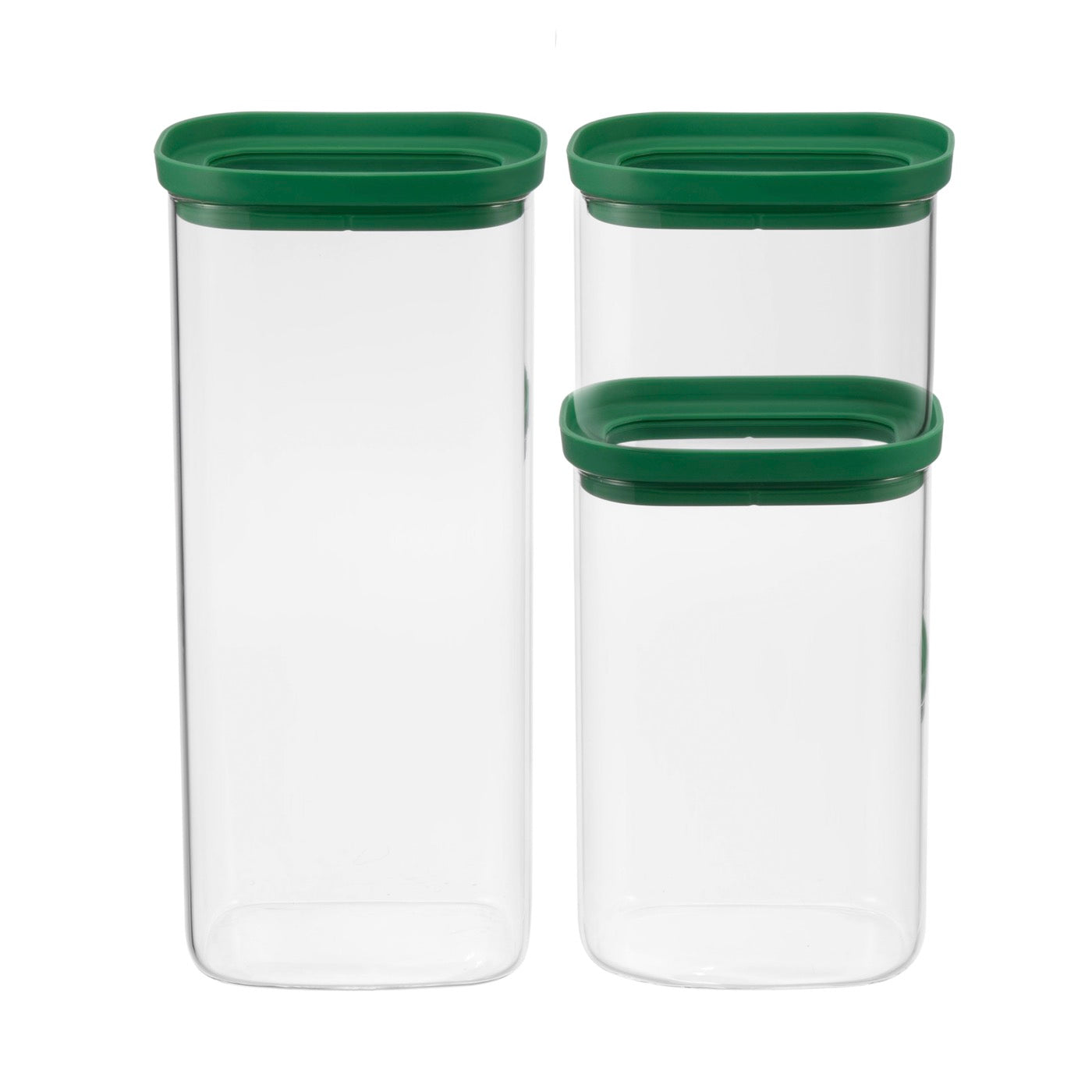 Aloe - Lot De 3 Bocaux De Conservation Alimentaire En Verre Avec Couvercle Silicone - 60/130/200Cl - Vert/Transparent