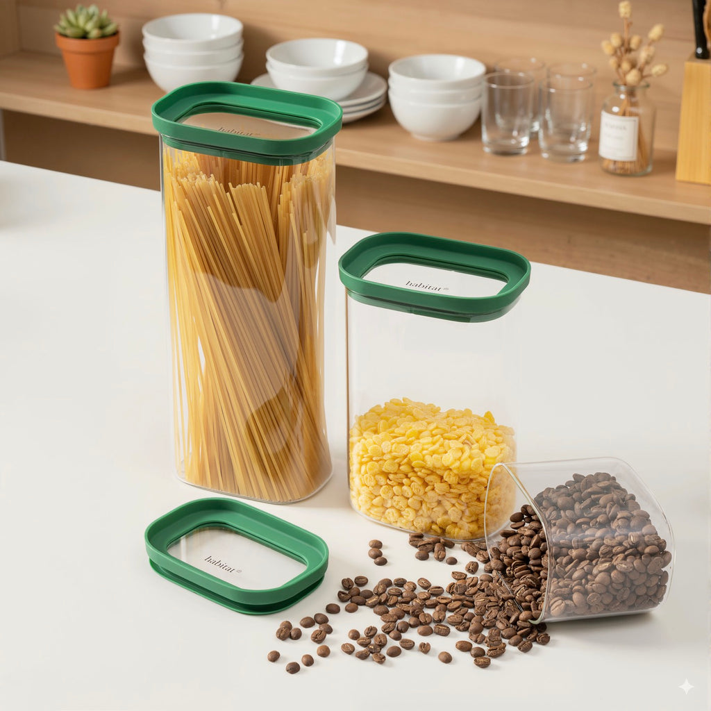 Aloe - Lot De 3 Bocaux De Conservation Alimentaire En Verre Avec Couvercle Silicone - 60/130/200Cl - Vert/Transparent