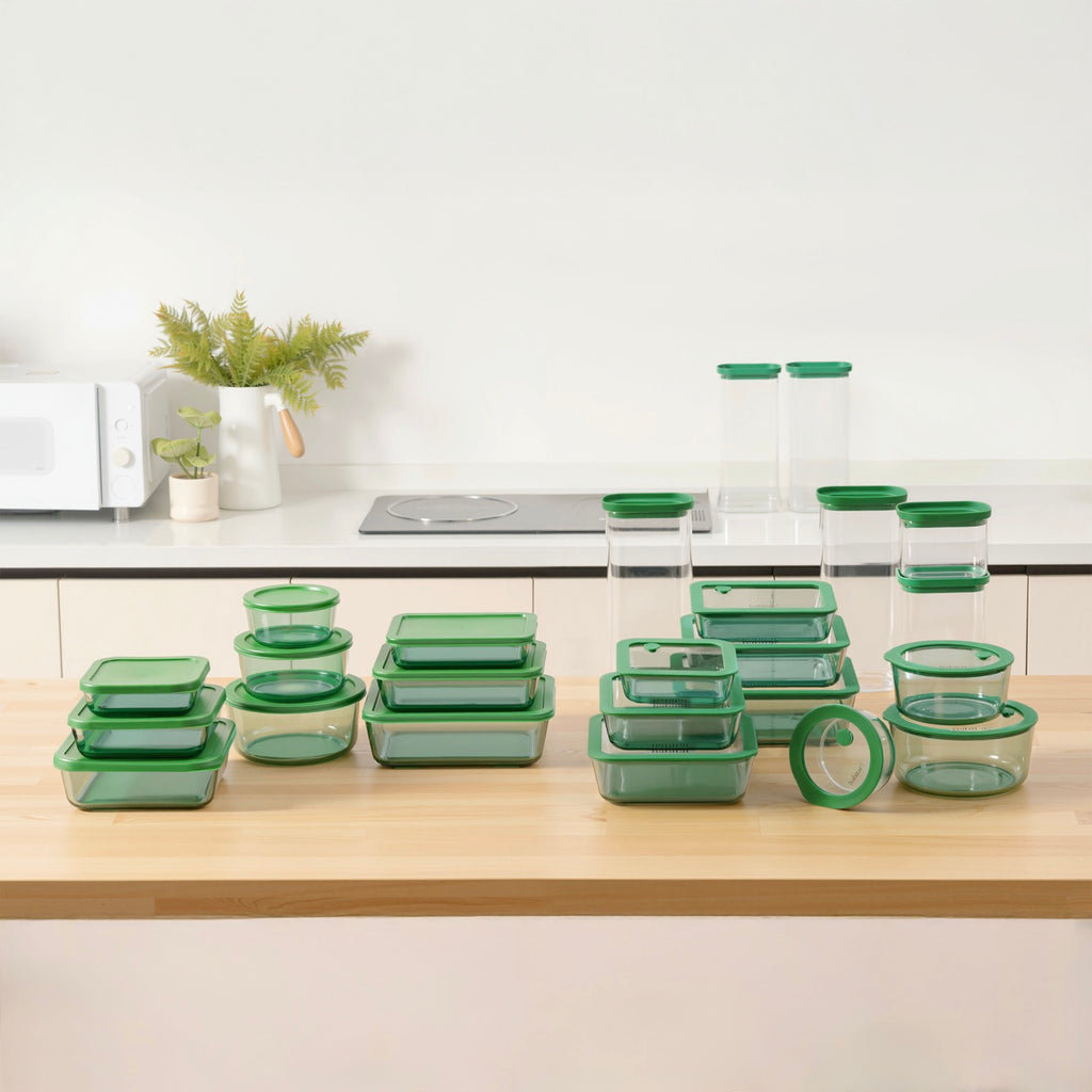 Aloe - Lot De 3 Bocaux De Conservation Alimentaire En Verre Avec Couvercle Silicone - 60/130/200Cl - Vert/Transparent