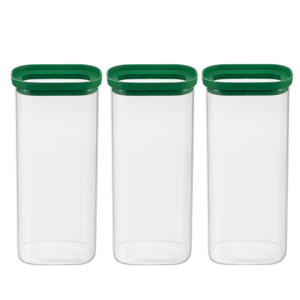 Aloe - Lot De 3 Bocaux De Conservation Alimentaire En Verre Avec Couvercle Silicone - 3x200Cl - Vert/Transparent