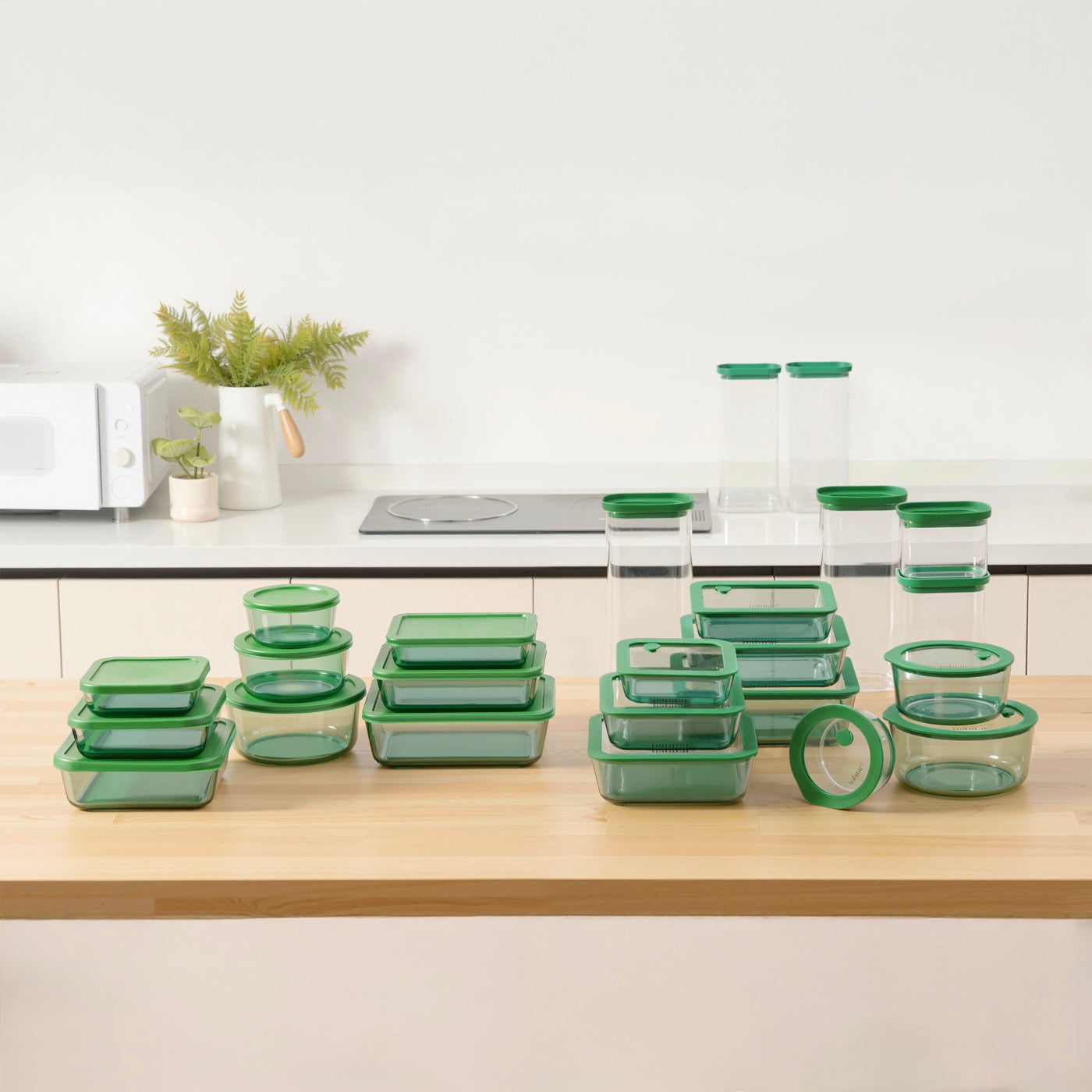 Aloe - Lot De 3 Bocaux De Conservation Alimentaire En Verre Avec Couvercle Silicone - 3x200Cl - Vert/Transparent
