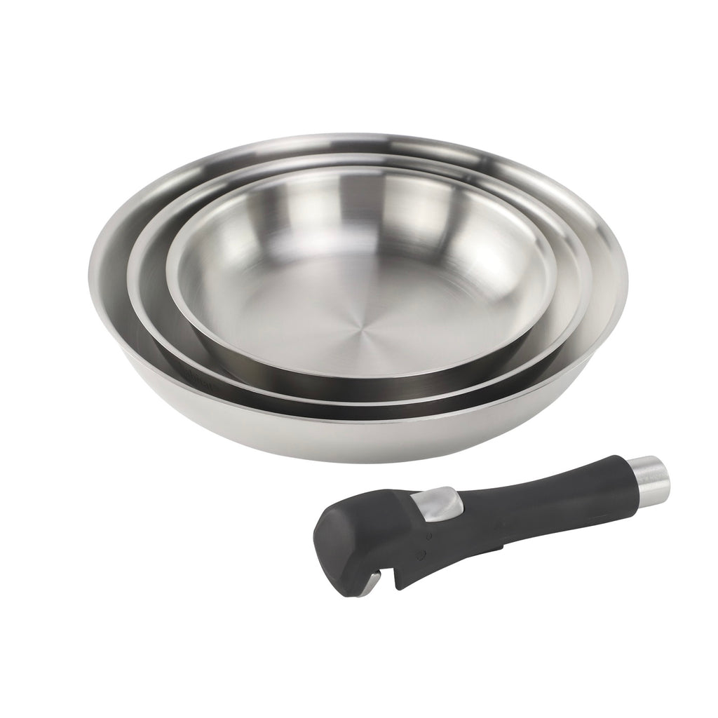 Épure Amovible - 3 Poêles - 20/24/28Cm Amovible Inox 18/8 Induction - Argenté